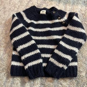 Navy white stripe knit sweater with side button detail. 5T